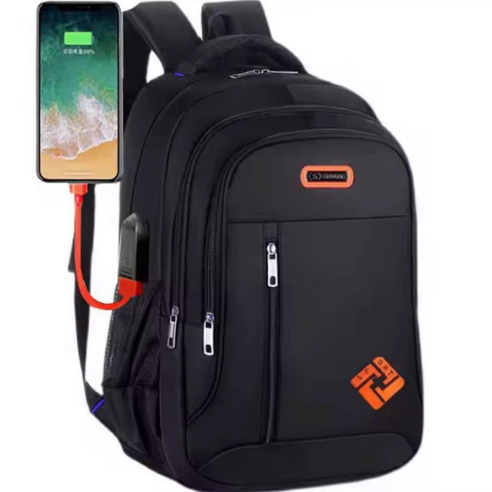Black Backpack with USB Charging Port